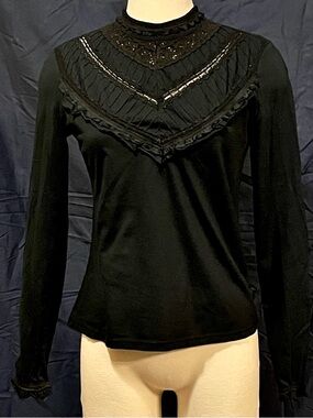 Mexx Black Long-Sleeve Lace Yoke Top